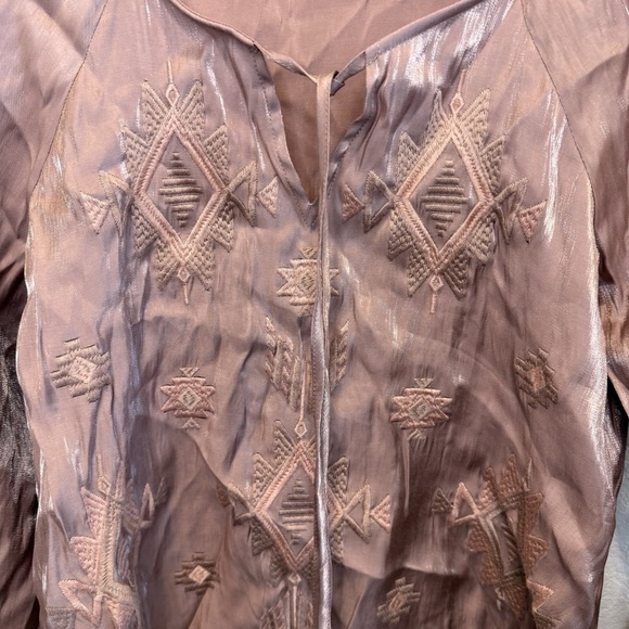 Savanna Jane Blouse Embroidered Aztec Long Sleeve Boho Hippie Satin Small - Picture 3 of 7
